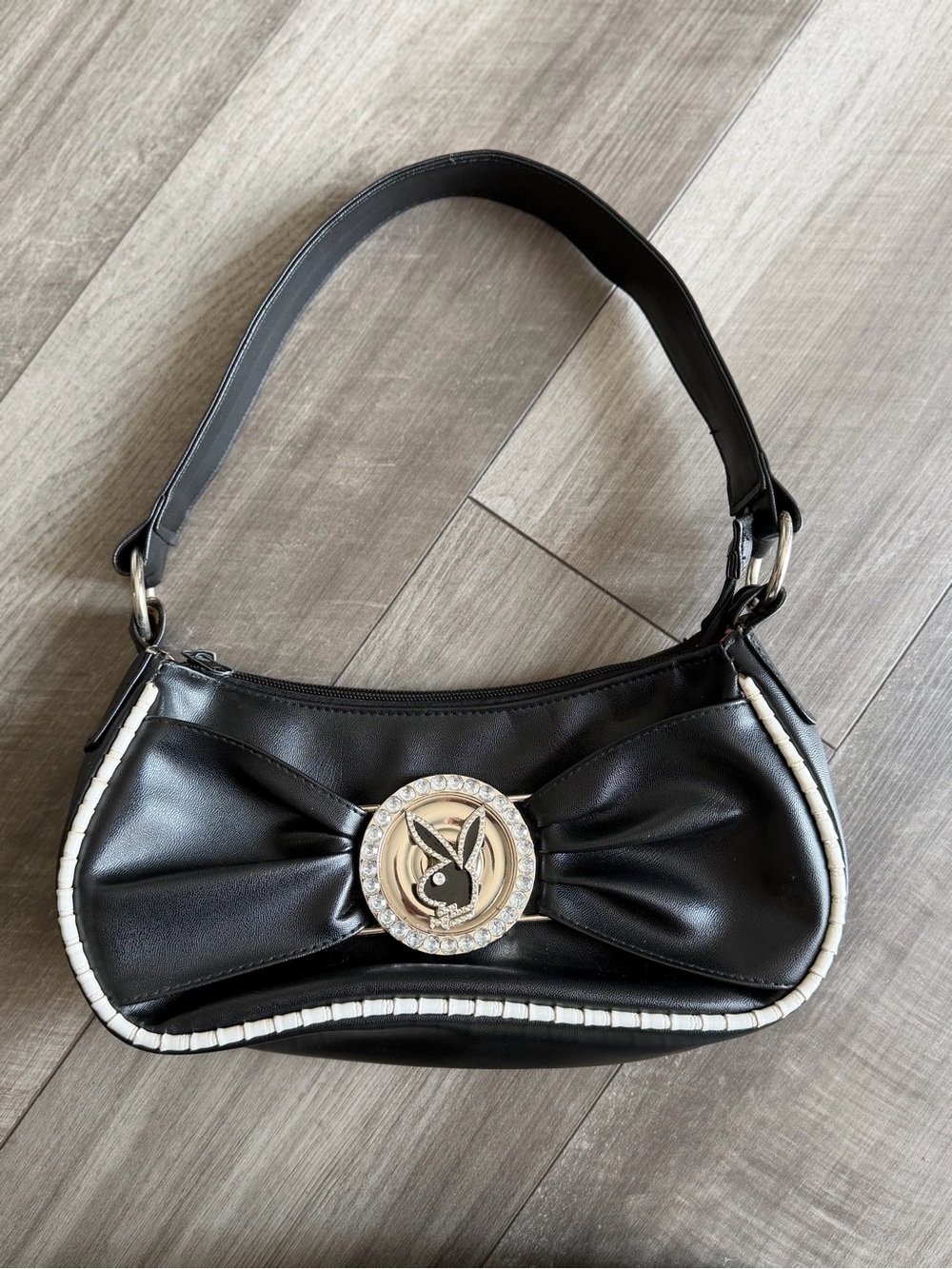 Rare Vtg Y2K Playboy Bunny Rhinestone Spinner Medallion Shoulder Bag Black Purse